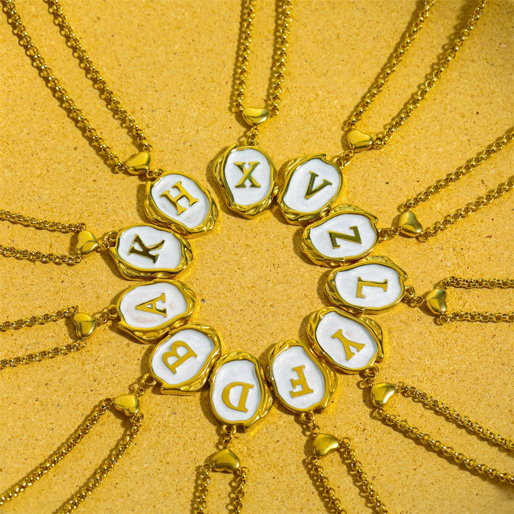 Wholesale 26 Letters Oil Dripping Three-dimensional 18K Gold Plated Stainless Steel Necklace