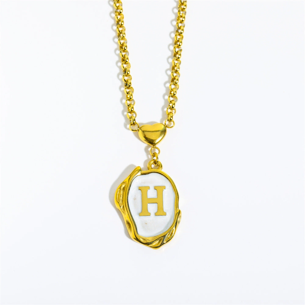 Wholesale 26 Letters Oil Dripping Three-dimensional 18K Gold Plated Stainless Steel Necklace