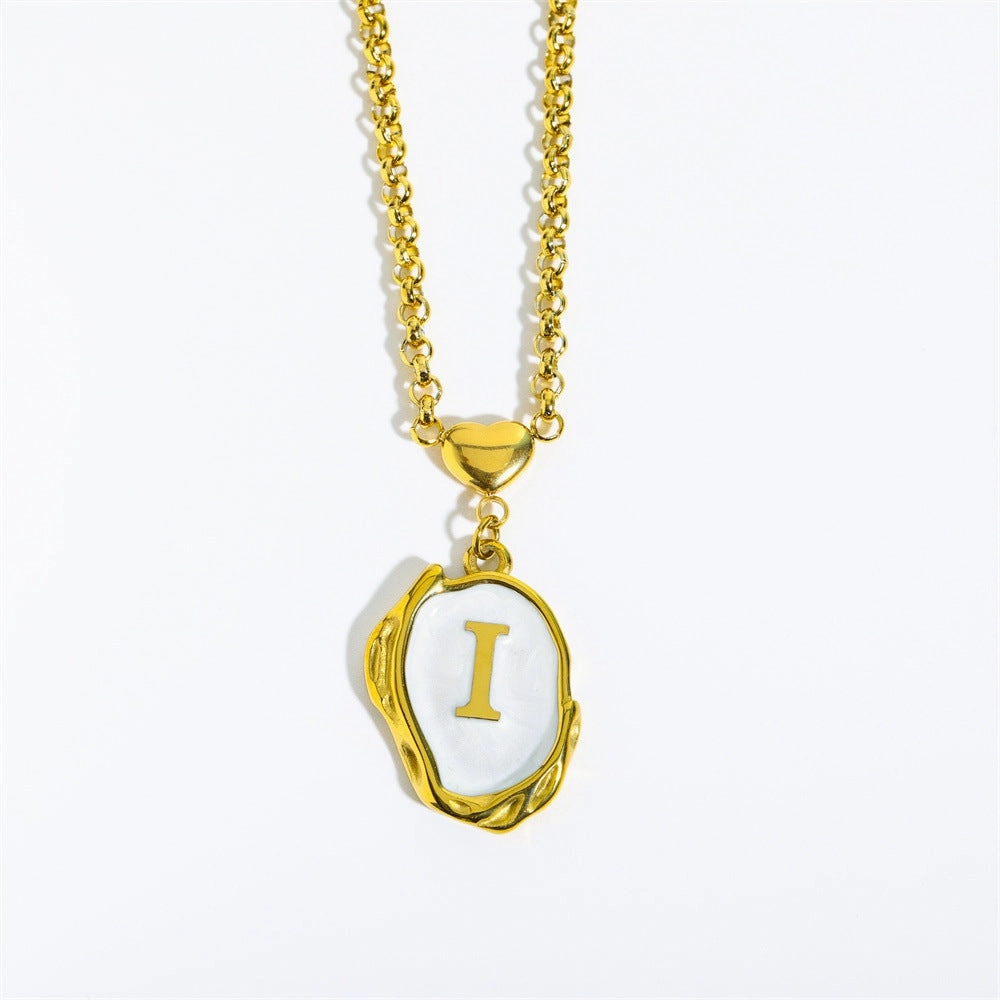 Wholesale 26 Letters Oil Dripping Three-dimensional 18K Gold Plated Stainless Steel Necklace
