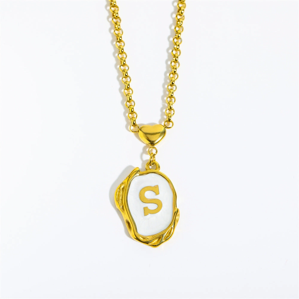 Wholesale 26 Letters Oil Dripping Three-dimensional 18K Gold Plated Stainless Steel Necklace