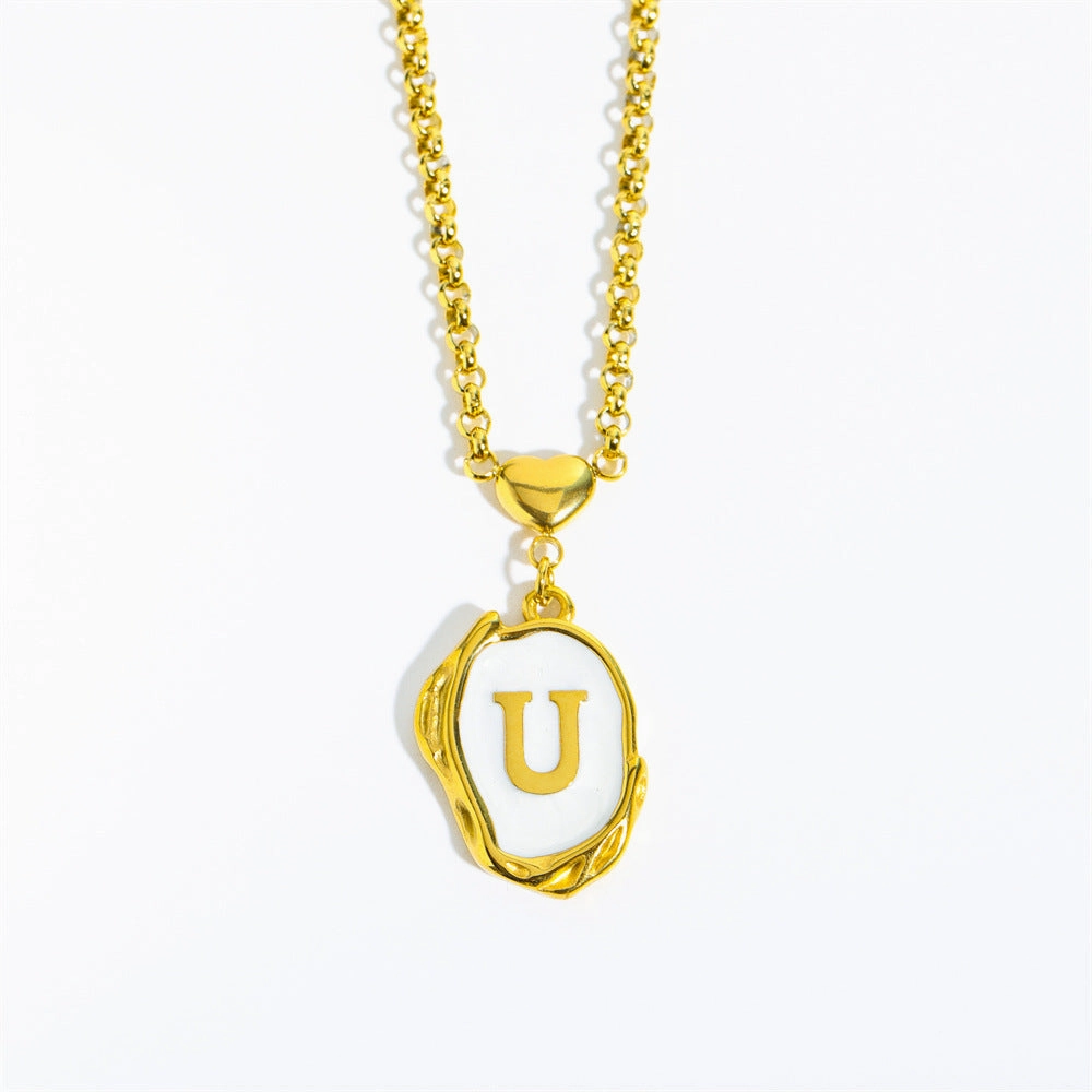 Wholesale 26 Letters Oil Dripping Three-dimensional 18K Gold Plated Stainless Steel Necklace