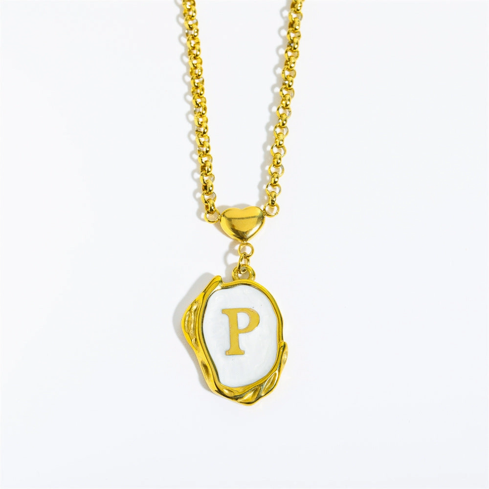 Wholesale 26 Letters Oil Dripping Three-dimensional 18K Gold Plated Stainless Steel Necklace