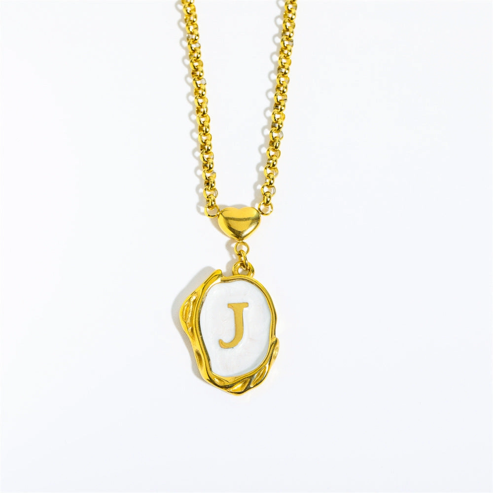 Wholesale 26 Letters Oil Dripping Three-dimensional 18K Gold Plated Stainless Steel Necklace