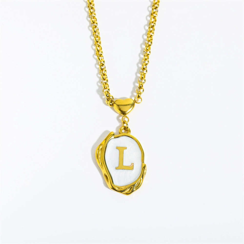 Wholesale 26 Letters Oil Dripping Three-dimensional 18K Gold Plated Stainless Steel Necklace