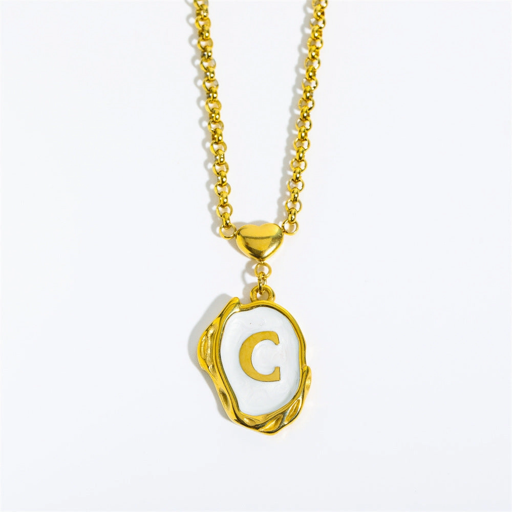 Wholesale 26 Letters Oil Dripping Three-dimensional 18K Gold Plated Stainless Steel Necklace