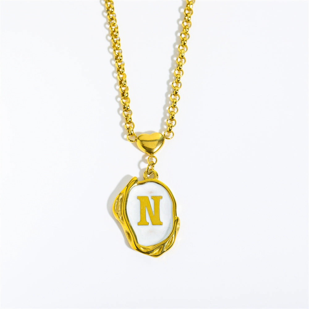 Wholesale 26 Letters Oil Dripping Three-dimensional 18K Gold Plated Stainless Steel Necklace
