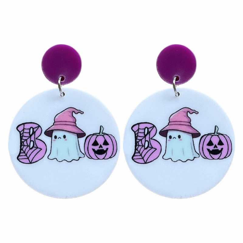 Wholesale 2 Pair/Pack Acrylic Halloween Ghost Witch Pumpkin Spider Web Earrings