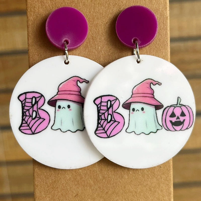 Wholesale 2 Pair/Pack Acrylic Halloween Ghost Witch Pumpkin Spider Web Earrings