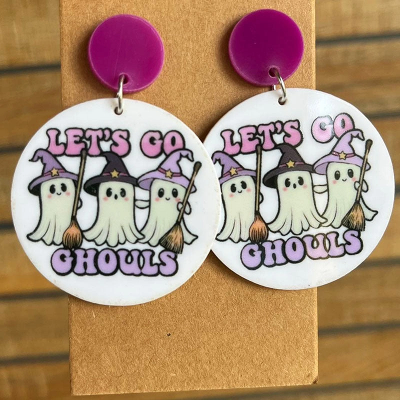 Wholesale 2 Pair/Pack Acrylic Halloween Ghost Witch Pumpkin Spider Web Earrings