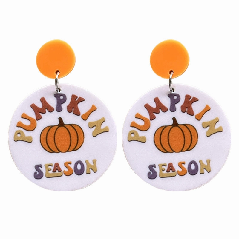 Wholesale 2 Pair/Pack Acrylic Thanksgiving Pumpkin Autumn Bat Halloween Orange Earrings