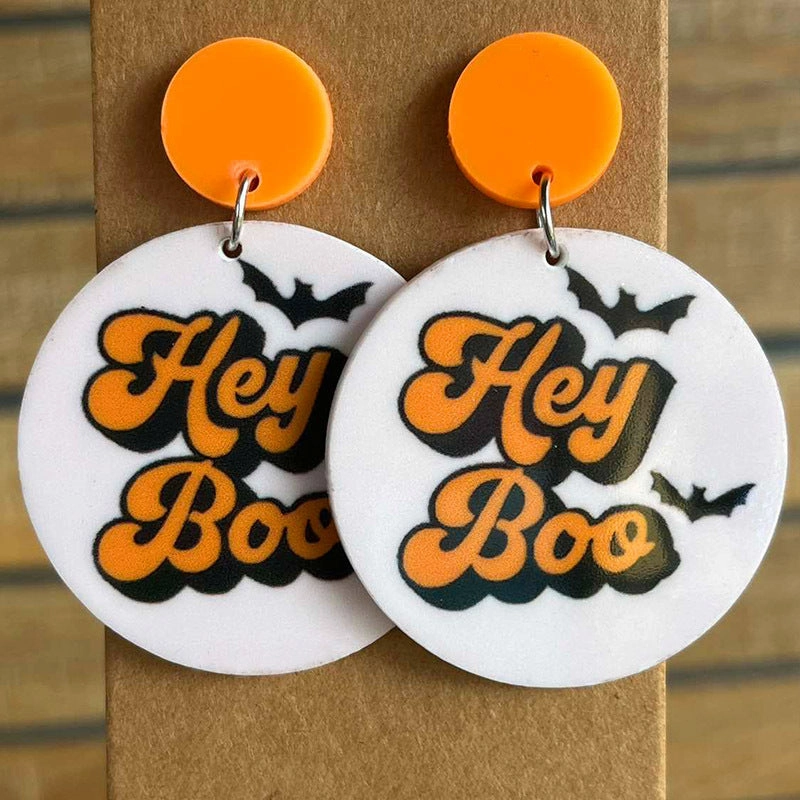 Wholesale 2 Pair/Pack Acrylic Thanksgiving Pumpkin Autumn Bat Halloween Orange Earrings