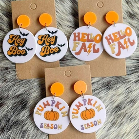 Wholesale 2 Pair/Pack Acrylic Thanksgiving Pumpkin Autumn Bat Halloween Orange Earrings