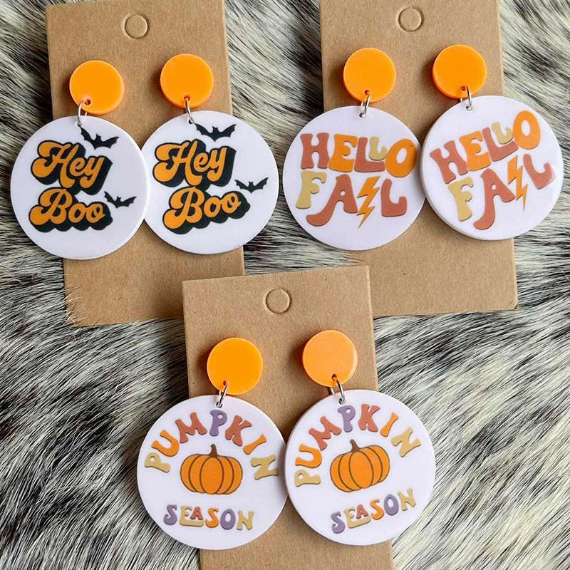Wholesale 2 Pair/Pack Acrylic Thanksgiving Pumpkin Autumn Bat Halloween Orange Earrings
