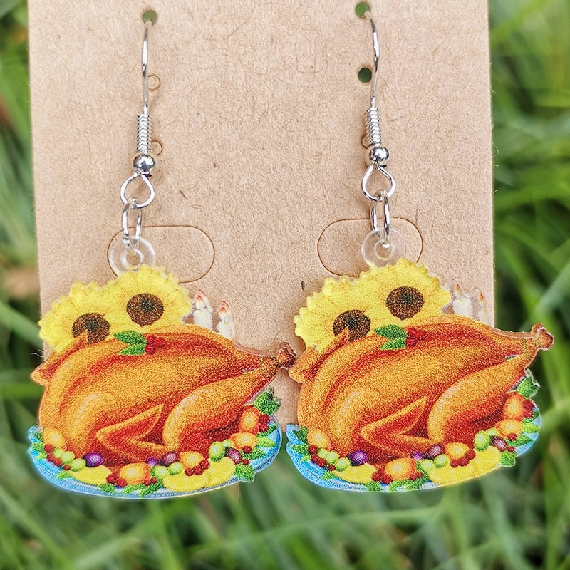 Wholesale 2 Pair/Pack Acrylic Thanksgiving Turkey Celebration Party Earrings