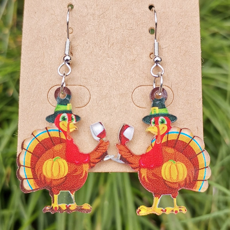 Wholesale 2 Pair/Pack Acrylic Thanksgiving Turkey Celebration Party Earrings