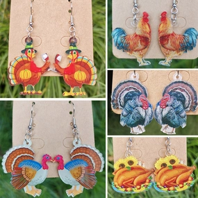Wholesale 2 Pair/Pack Acrylic Thanksgiving Turkey Celebration Party Earrings