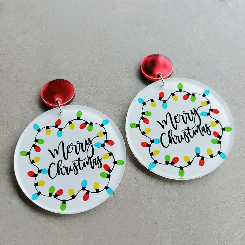 Wholesale 2 Pair/Pack Christmas Lights Round Acrylic Christmas Tree Earrings