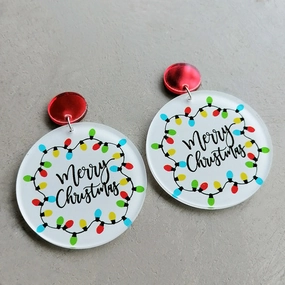 Wholesale 2 Pair/Pack Christmas Lights Round Acrylic Christmas Tree Earrings