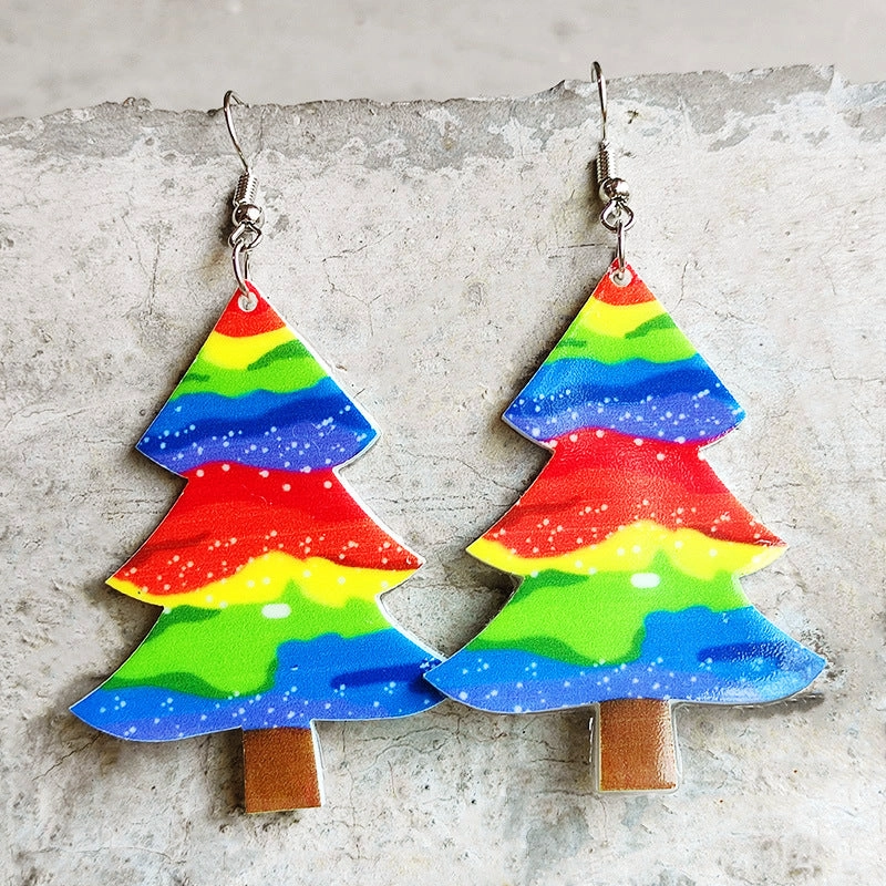 Wholesale 2 Pair/Pack Christmas Vintage Rainbow Leopard Acrylic Earrings