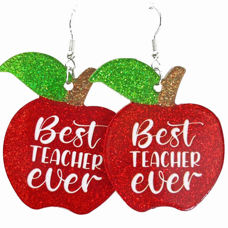 Wholesale 2 Pair/Pack Glitter Sparkling Big Apple Teacher Earrings