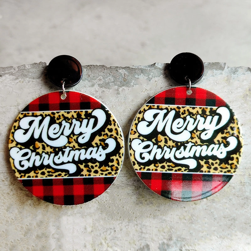 Wholesale 2 Pair/Pack Retro Plaid Leopard Print Christmas Bright Oil Acrylic Earrings