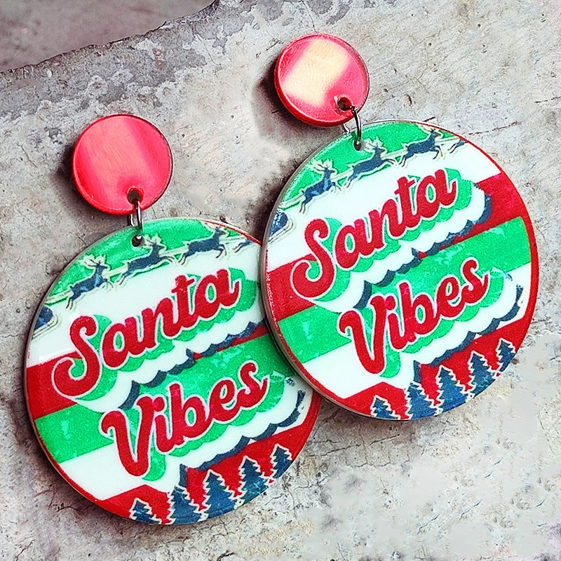 Wholesale 2 Pair/Pack Retro Plaid Leopard Print Christmas Bright Oil Acrylic Earrings