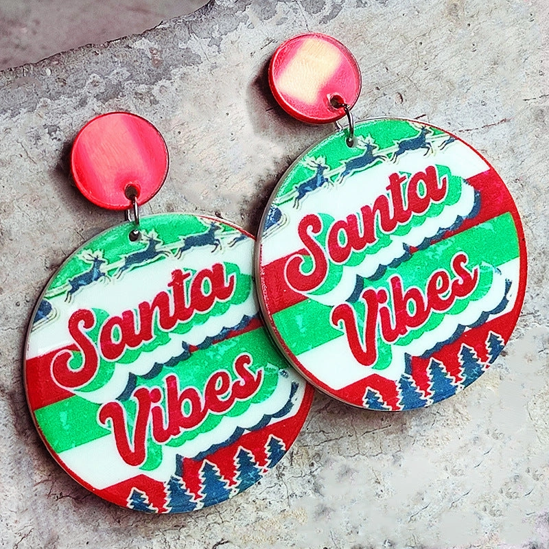 Wholesale 2 Pair/Pack Retro Plaid Leopard Print Christmas Bright Oil Acrylic Earrings