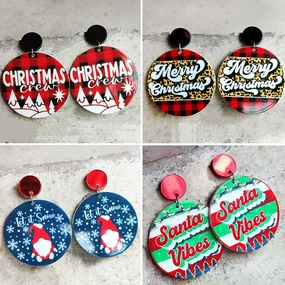 Wholesale 2 Pair/Pack Retro Plaid Leopard Print Christmas Bright Oil Acrylic Earrings