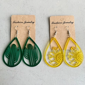 Wholesale 2 Pairs/Pack Acrylic Hollow Out Sun Flower Cactus Earrings