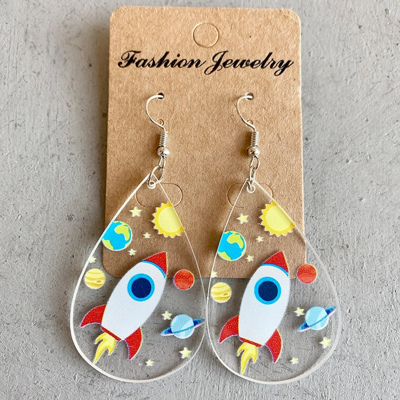 Wholesale 2 Pairs/Pack Acrylic Teacher's Day Printed Water Drop Shaped Earrings