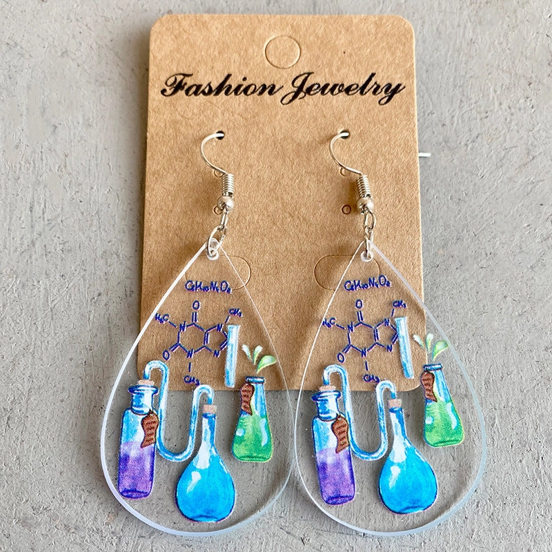 Wholesale 2 Pairs/Pack Acrylic Teacher's Day Printed Water Drop Shaped Earrings