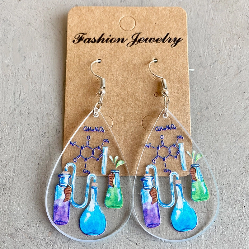Wholesale 2 Pairs/Pack Acrylic Teacher's Day Printed Water Drop Shaped Earrings