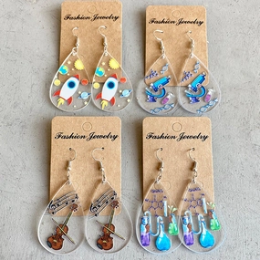 Wholesale 2 Pairs/Pack Acrylic Teacher's Day Printed Water Drop Shaped Earrings