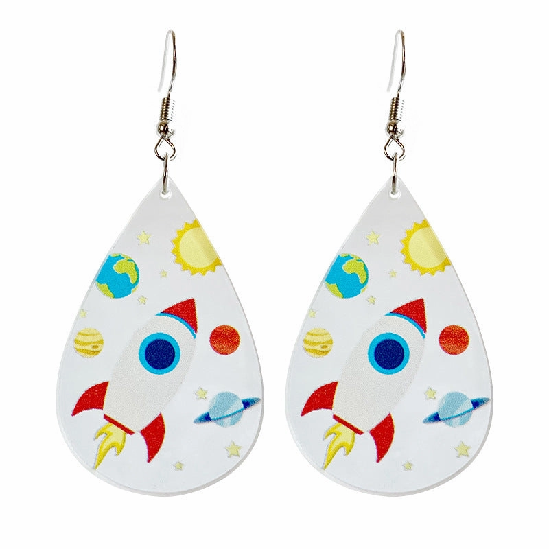 Wholesale 2 Pairs/Pack Acrylic Teacher's Day Printed Water Drop Shaped Earrings