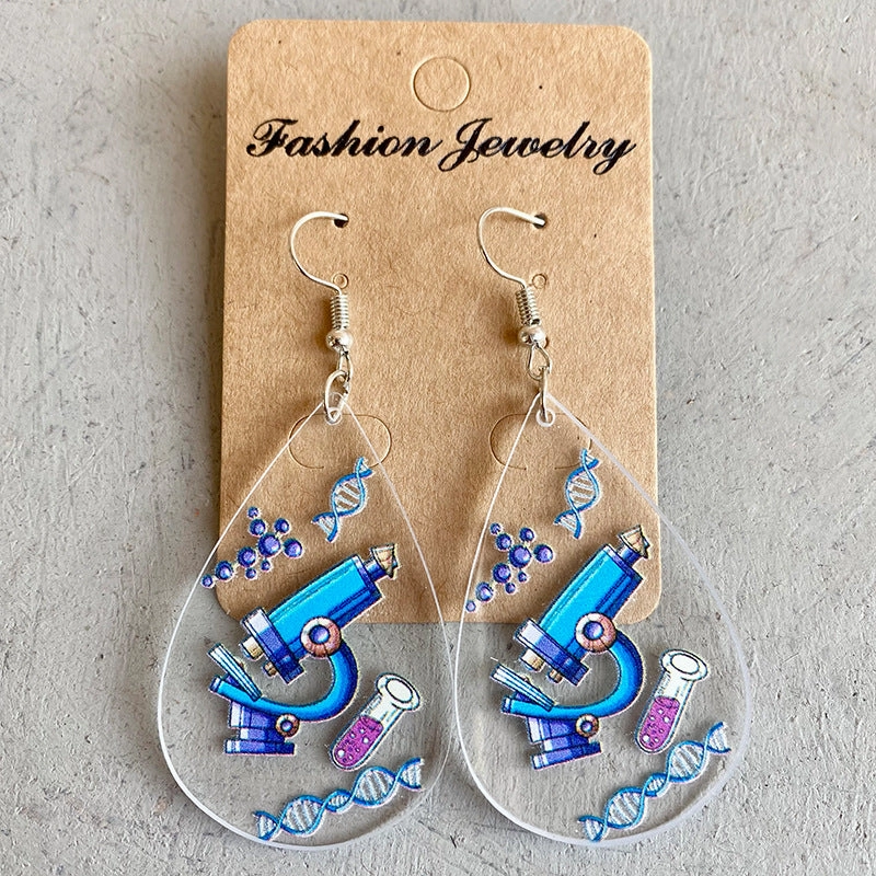 Wholesale 2 Pairs/Pack Acrylic Teacher's Day Printed Water Drop Shaped Earrings