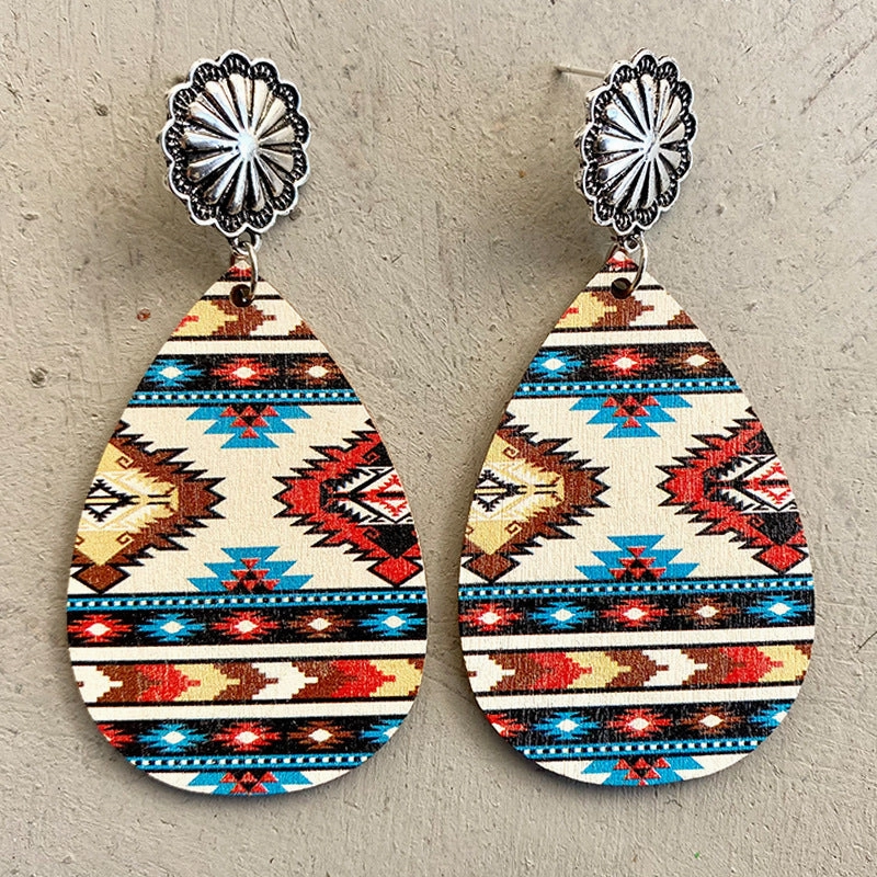 Wholesale 2 Pairs/Pack Aztec Metal Wooden Earrings