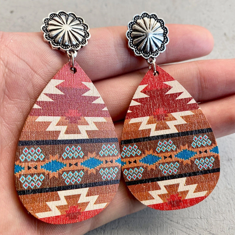 Wholesale 2 Pairs/Pack Aztec Metal Wooden Earrings