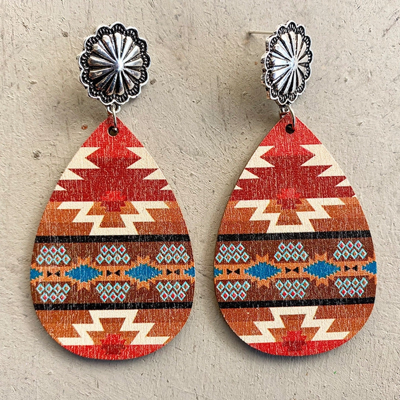 Wholesale 2 Pairs/Pack Aztec Metal Wooden Earrings