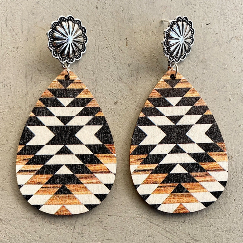 Wholesale 2 Pairs/Pack Aztec Metal Wooden Earrings