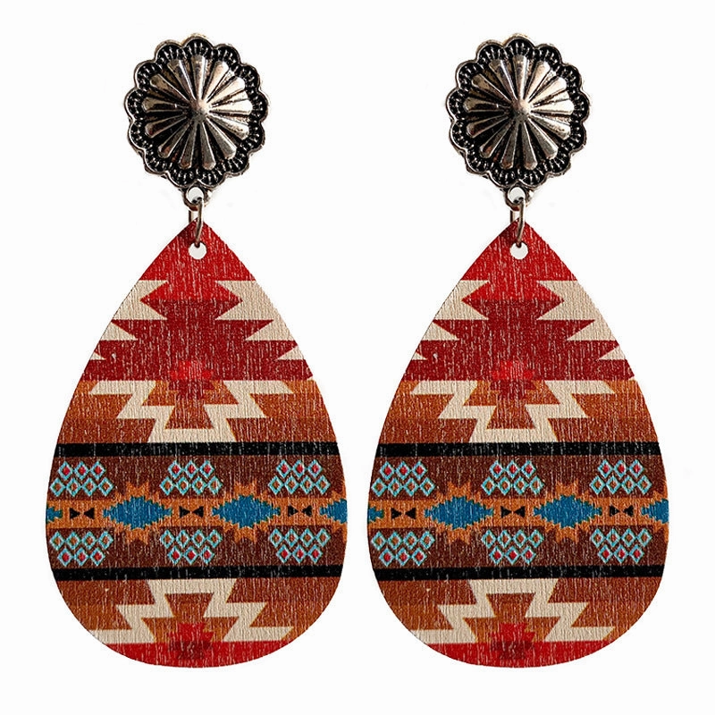 Wholesale 2 Pairs/Pack Aztec Metal Wooden Earrings