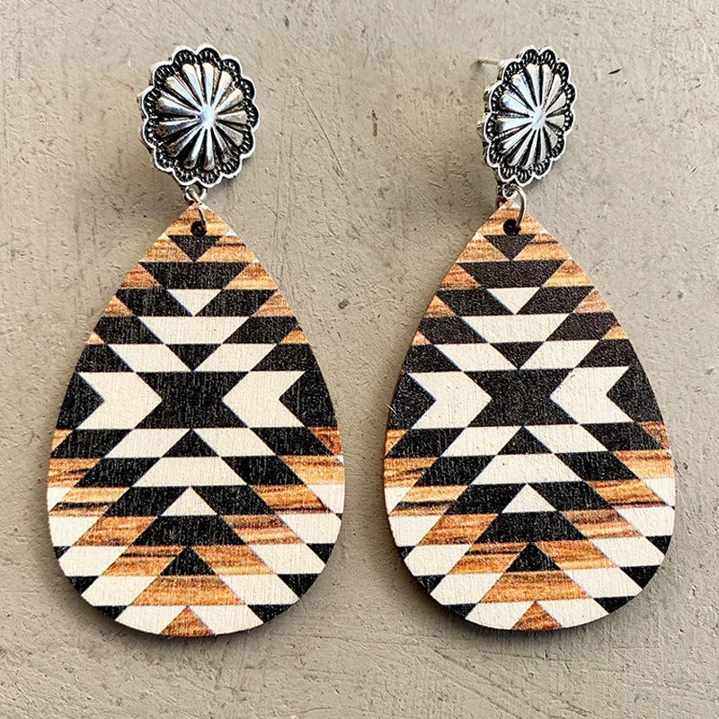 Wholesale 2 Pairs/Pack Aztec Metal Wooden Earrings