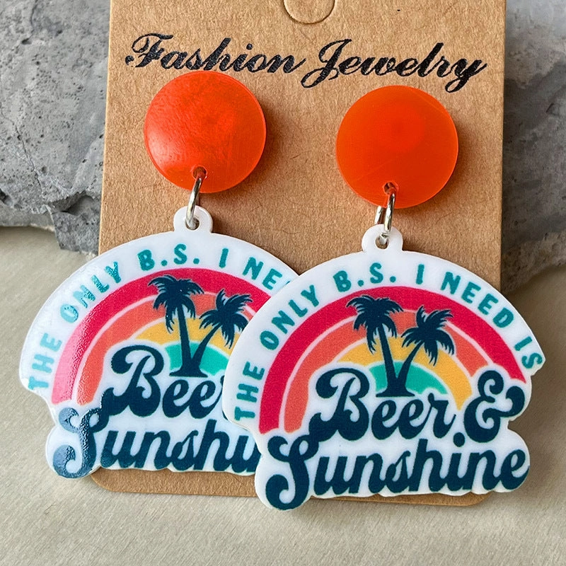 Wholesale 2 Pairs/Pack Beer Drink Landscape Sunglasses Sunrise Sunset Acrylic Earrings