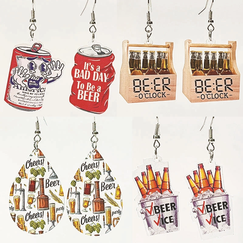 Wholesale 2 Pairs/pack Beer Retro Fun Acrylic Earrings