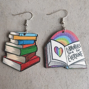 Wholesale 2 Pairs/Pack Book Rainbow Heart Wood Earrings