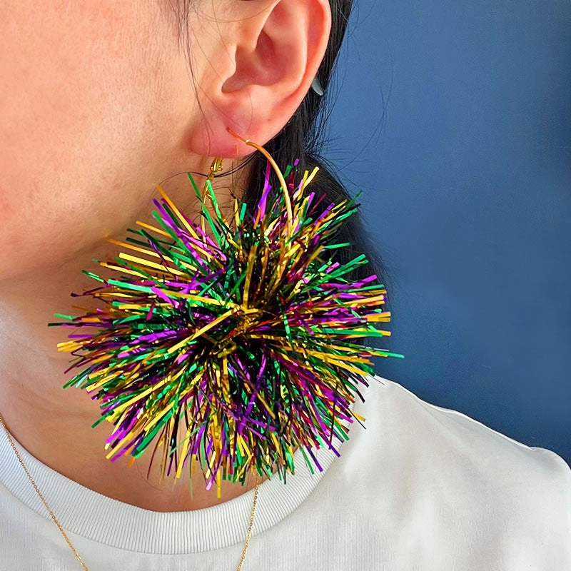 Wholesale 2 Pairs/pack Carnival Shiny Big Ball Fireworks  Mardi Gras Earrings