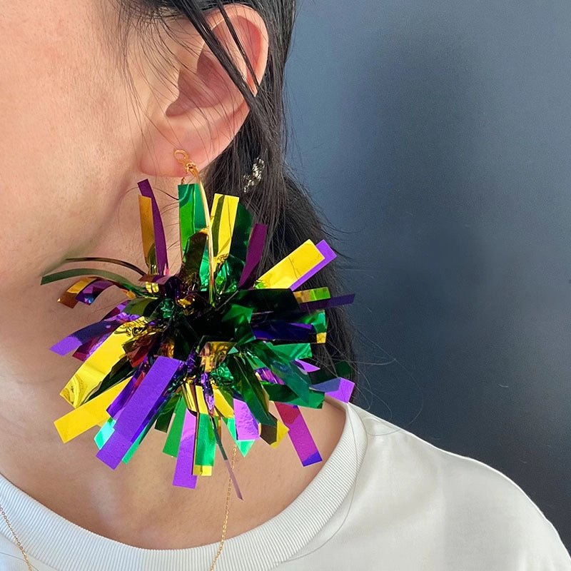 Wholesale 2 Pairs/pack Carnival Shiny Big Ball Fireworks  Mardi Gras Earrings