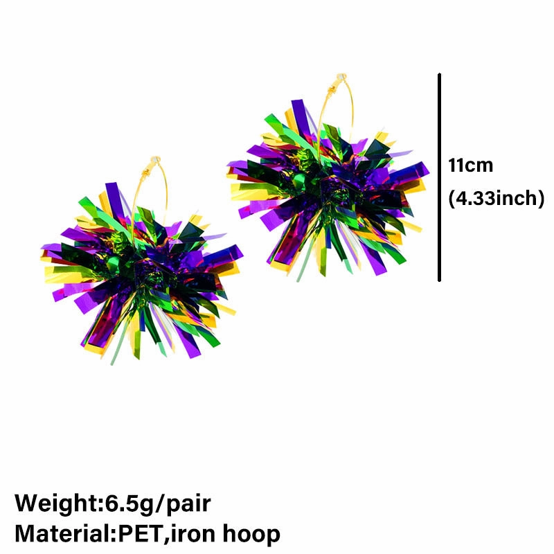 Wholesale 2 Pairs/pack Carnival Shiny Big Ball Fireworks  Mardi Gras Earrings