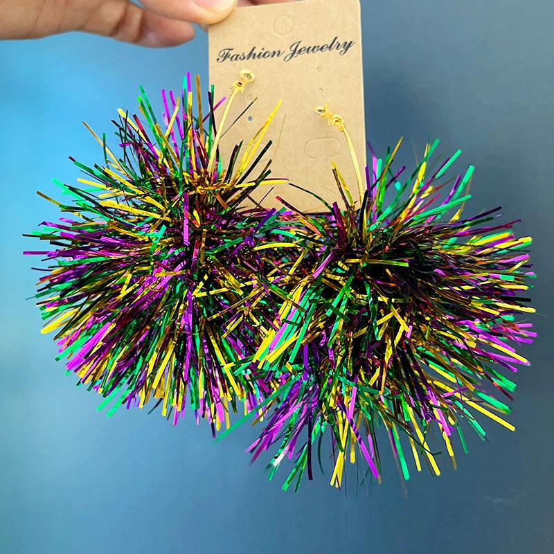 Wholesale 2 Pairs/pack Carnival Shiny Big Ball Fireworks  Mardi Gras Earrings