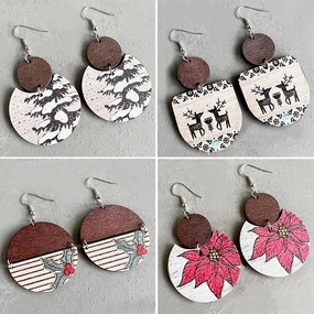 Wholesale 2 pairs/pack Christmas Bohemian Vintage Wooden Earrings