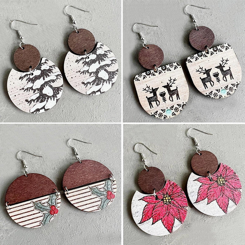 Wholesale 2 pairs/pack Christmas Bohemian Vintage Wooden Earrings